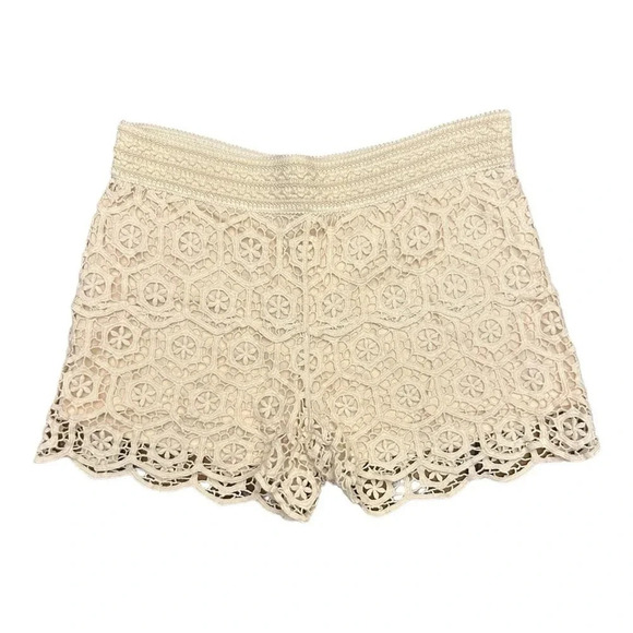 Miss Kelly 1999 Pants - Miss Kelly 1999 Crochet Vintage Floral Overlay Ivory/Cream Color Pull On Shorts